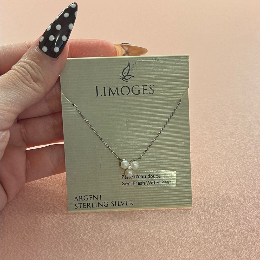 Limoges Silver Necklace with White Pearls